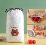 100 PCS Disposable Food Cover Bags – Transparent Stretchable Food Wrap Covers | Kitchen Storage & Freshness Protection